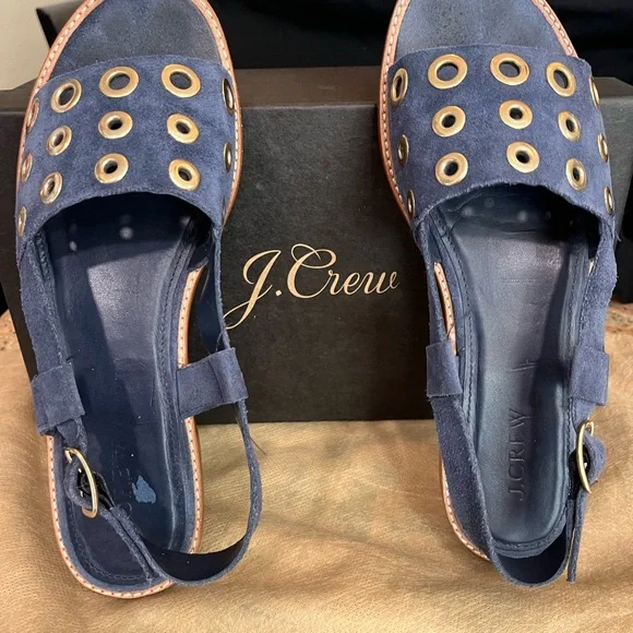 J CREW Blue Suede Grommet Slingback Sandals 8.5 - Picture 6 of 7